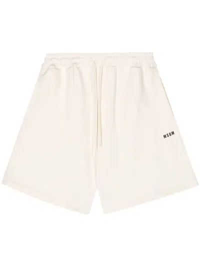 Msgm Logo-print Cotton Track Shorts In Neutrals