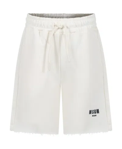Msgm Logo-print Cotton Track Shorts In White