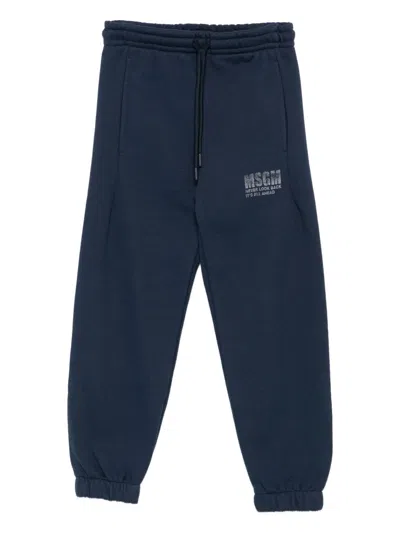 Msgm Kids' Logo-print Cotton Tracksuit Bottoms In Blue