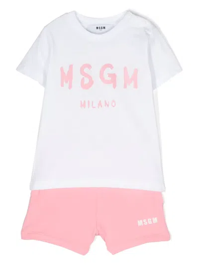 Msgm Babies' Logo-print Cotton Tracksuit Set In 白色
