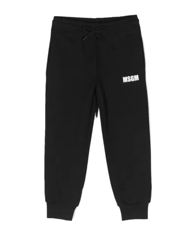 Msgm Logo Print Cotton Trousers In Black