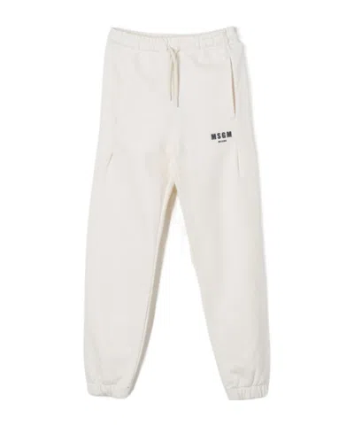 Msgm Logo-print Cotton Trousers In White