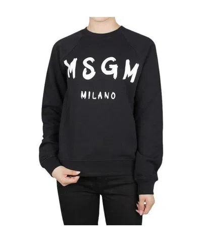 Msgm Logo Printed Ribbed Sweatshirt In Black