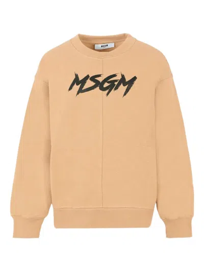 Msgm Kids' Logo-print Crew-neck Sweatshirt In Brown