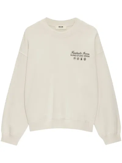 Msgm Logo-print Crew-neck Sweatshirt In Neutrals