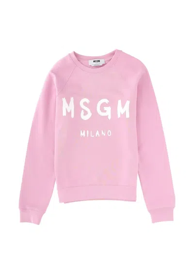 Msgm Logo-print Crew-neck Sweatshirt In Pink