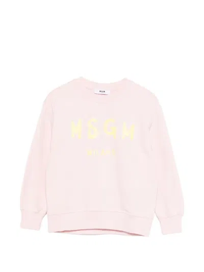 Msgm Kids' Logo-print Crew Neck Sweatshirt In Pink