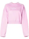 Msgm Cropped Knitwear Logo Cross-neck In Pink