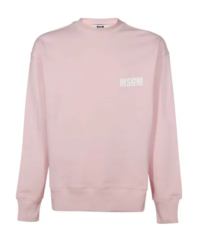 Msgm Logo-print Crew-neck Sweatshirt In Pink
