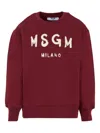 Msgm Burgundy Sweatshirt For Kids With Logo In Red