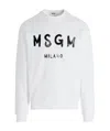 Msgm Cream Cotton Crewneck Sweatshirt With Brush Logo Print In White