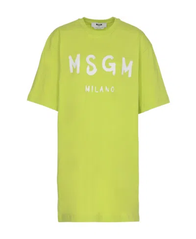Msgm Logo-print Crew-neck T-shirt Dress In Green