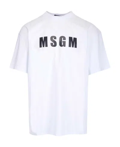 Msgm Logo-print Crew Neck T-shirt In White