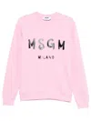Msgm Logo Print Crewneck Cotton Sweatshirt In Pink