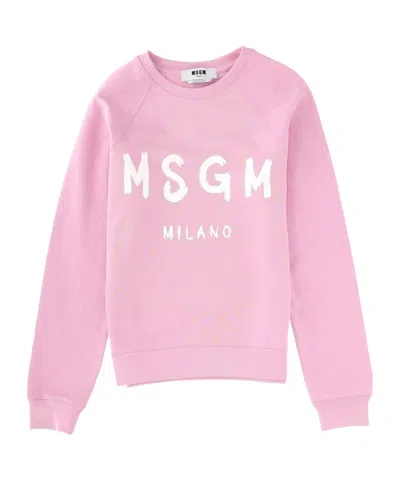 Msgm Logo Print Crewneck Sweatshirt In Pink