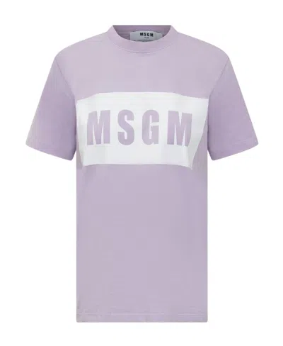 Msgm Logo-print Crewneck T-shirt In Purple