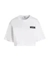 Msgm White Crop T-shirt With Logo Print On The Front And Maxi Print On The Back In White