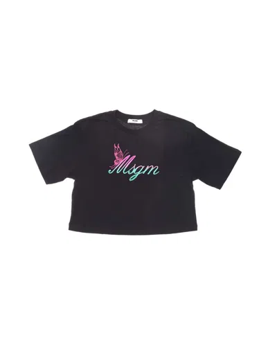 Msgm Logo-print Cropped T-shirt In Black