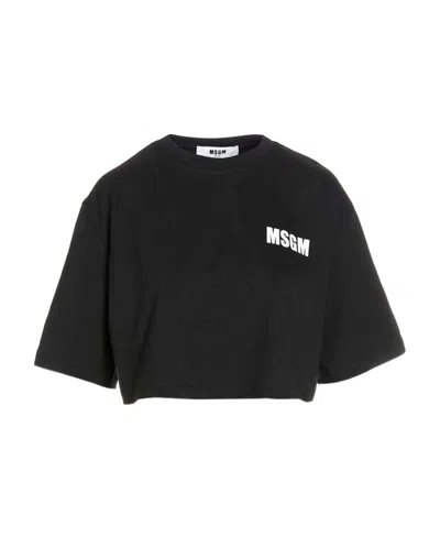 Msgm Logo-print Cropped T-shirt In Black