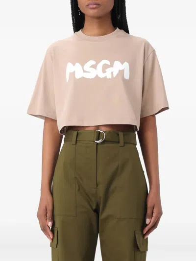 Msgm Logo-print Cropped T-shirt In Pink