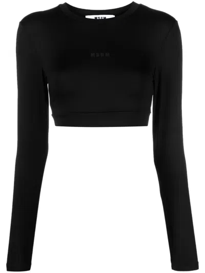 Msgm Cropped-oberteil Mit Logo-print In Black