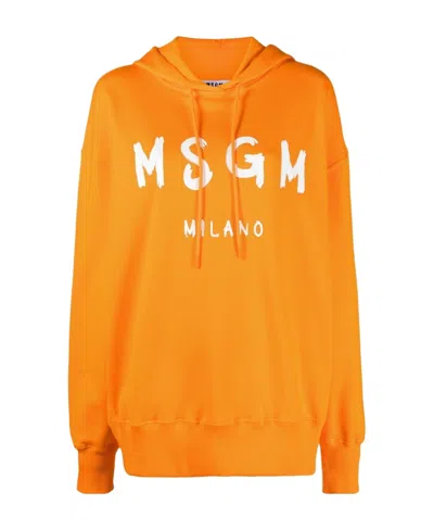 Msgm Logo-print Detail Hoodie In Orange