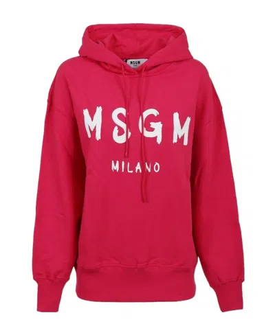 Msgm Logo-print Detail Hoodie In Red