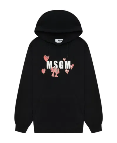 Msgm Logo-print Drawstring Hoodie In Black