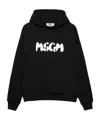 Msgm Black Hoodie With Spacious Hood And Graphic Logo In Black