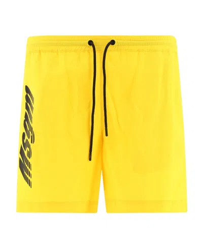 Msgm Logo-print Drawstring Swim Shorts In Yellow