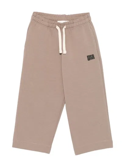 Msgm Kids' Logo-print Drawstring Track Pants In Brown