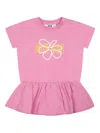 Msgm Pink Dress For Baby Girl With Logo And Flower In Green