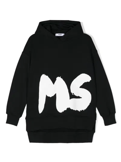 Msgm Kids' Logo-print Dress In 黑色