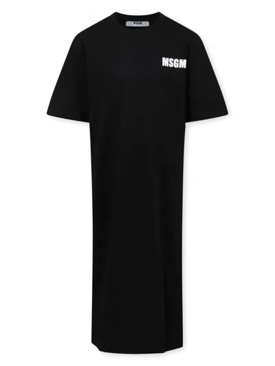 Msgm Kids' Logo-print Dress In Black