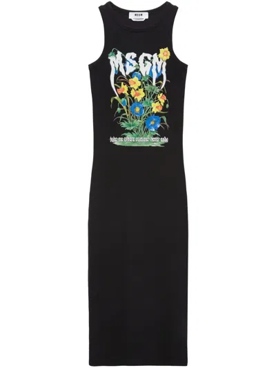 Msgm Logo-print Dress In Black