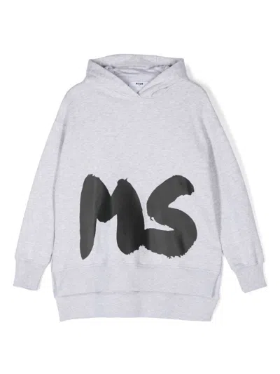 Msgm Kids' Logo-print Dress In Grey