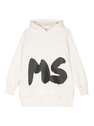 Msgm Kids' Logo-print Dress In Neutrals