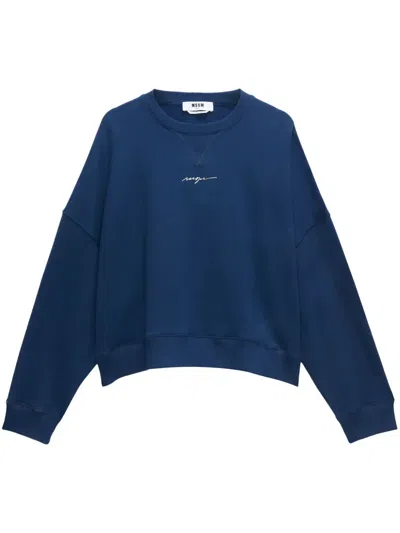 Msgm Logo-print Drop-shoulder Sweatshirt In Blue