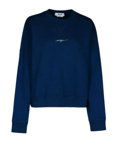 Msgm Logo-print Drop-shoulder Sweatshirt In Navy