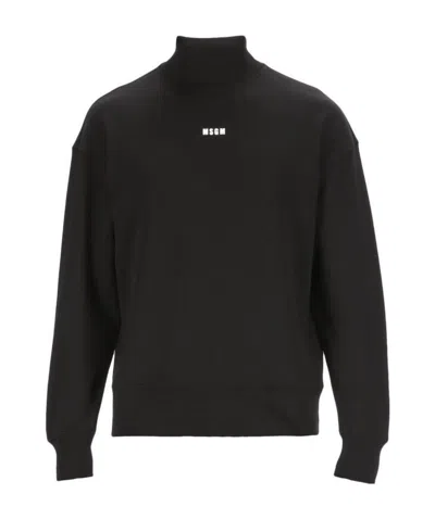 Msgm Logo-print High-neck Sweatshirt In Black