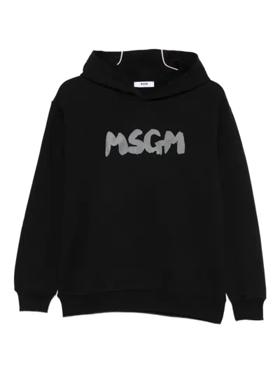 Msgm Kids' Logo-print Hooded Sweatshirt In Black