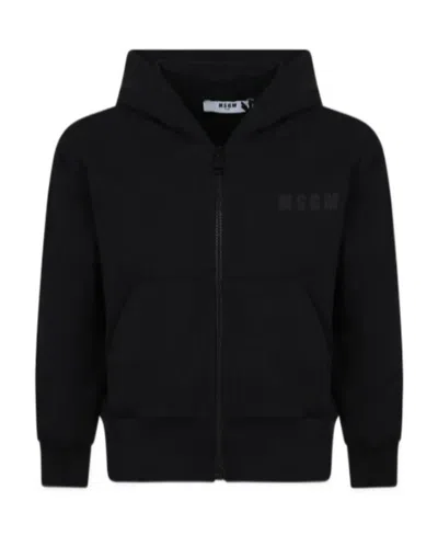 Msgm Logo-print Hooded Zip-up Hoodie In Black