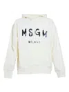 Msgm Cream Cotton Hoodie With Logo Print