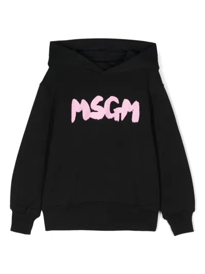 Msgm Kids' Logo-print Hoodie In 黑色