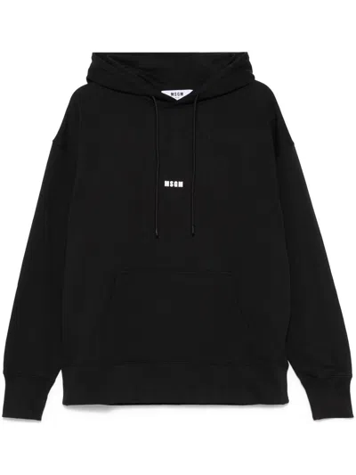 Msgm Relaxed Fit Black Hoodie With Graphic Back And Kangaroo Pocket