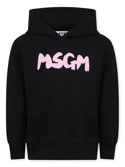 Msgm Kids' Logo-print Hoodie In Black