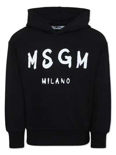Msgm Kids' Logo-print Hoodie In Black