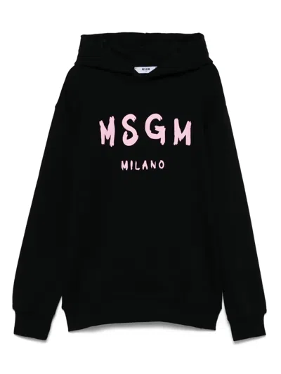 Msgm Kids' Logo-print Hoodie In Black