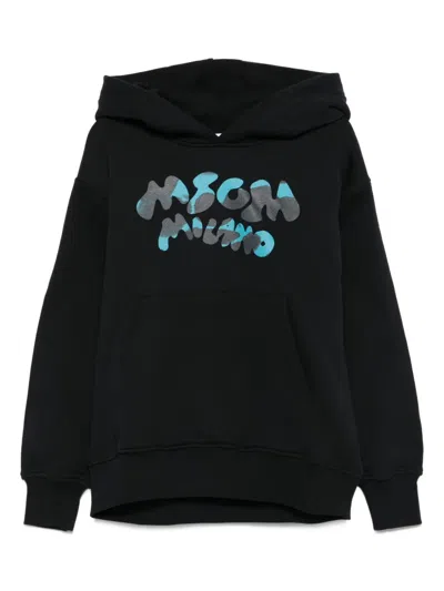 Msgm Kids' Logo-print Hoodie In Black