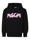Msgm Black Sweatshirt For Girl With Pink Logo In Black